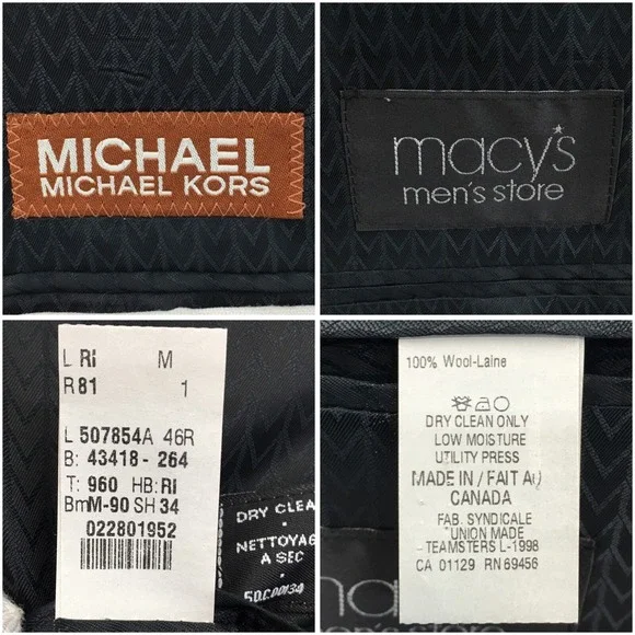MICHAEL KORS Mens‎ Blazer Sport Coat Casual Jacket Size 46R Black Wool Suit
